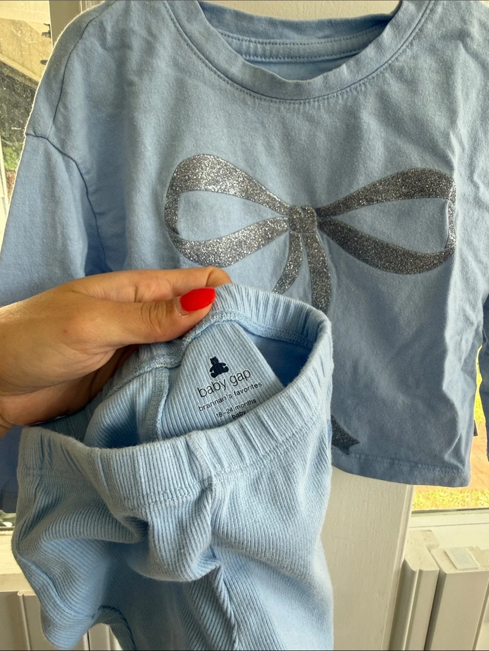 GAP Light Blue Toddler Matching Set with Sparkly Bow
